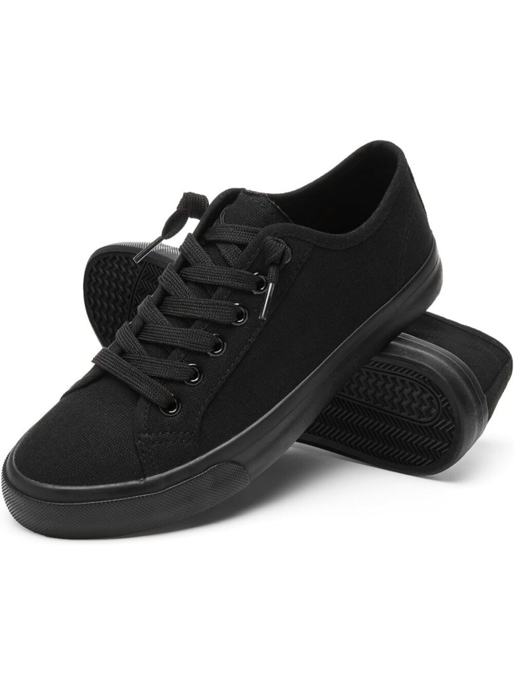 Women's Black Fashion Slip On Casual Shoes Lace Up Low Top Canvas Sneakers